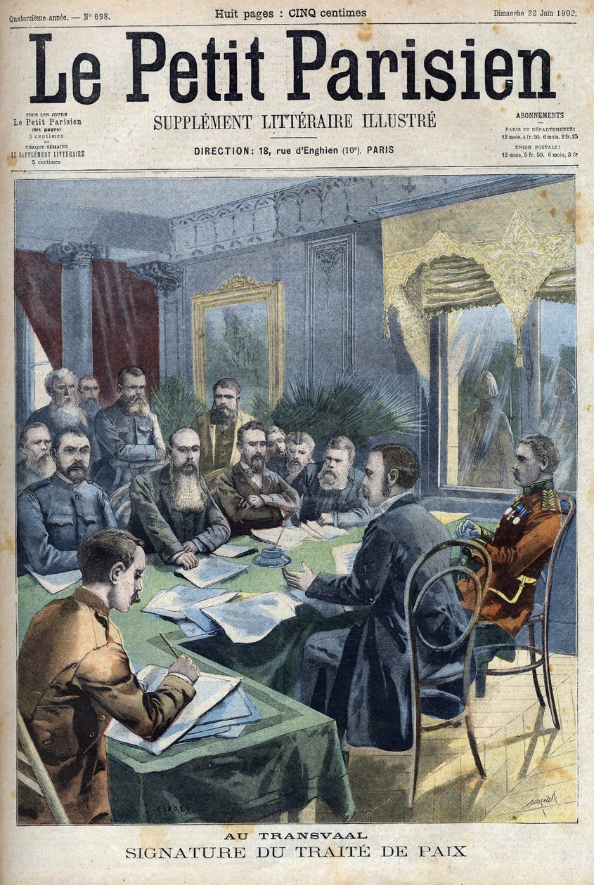 Boer savaşı. Boer şefleri ile İngiliz general Horatio Herbert Kitchener (1850-1916) arasında Güney Afrika