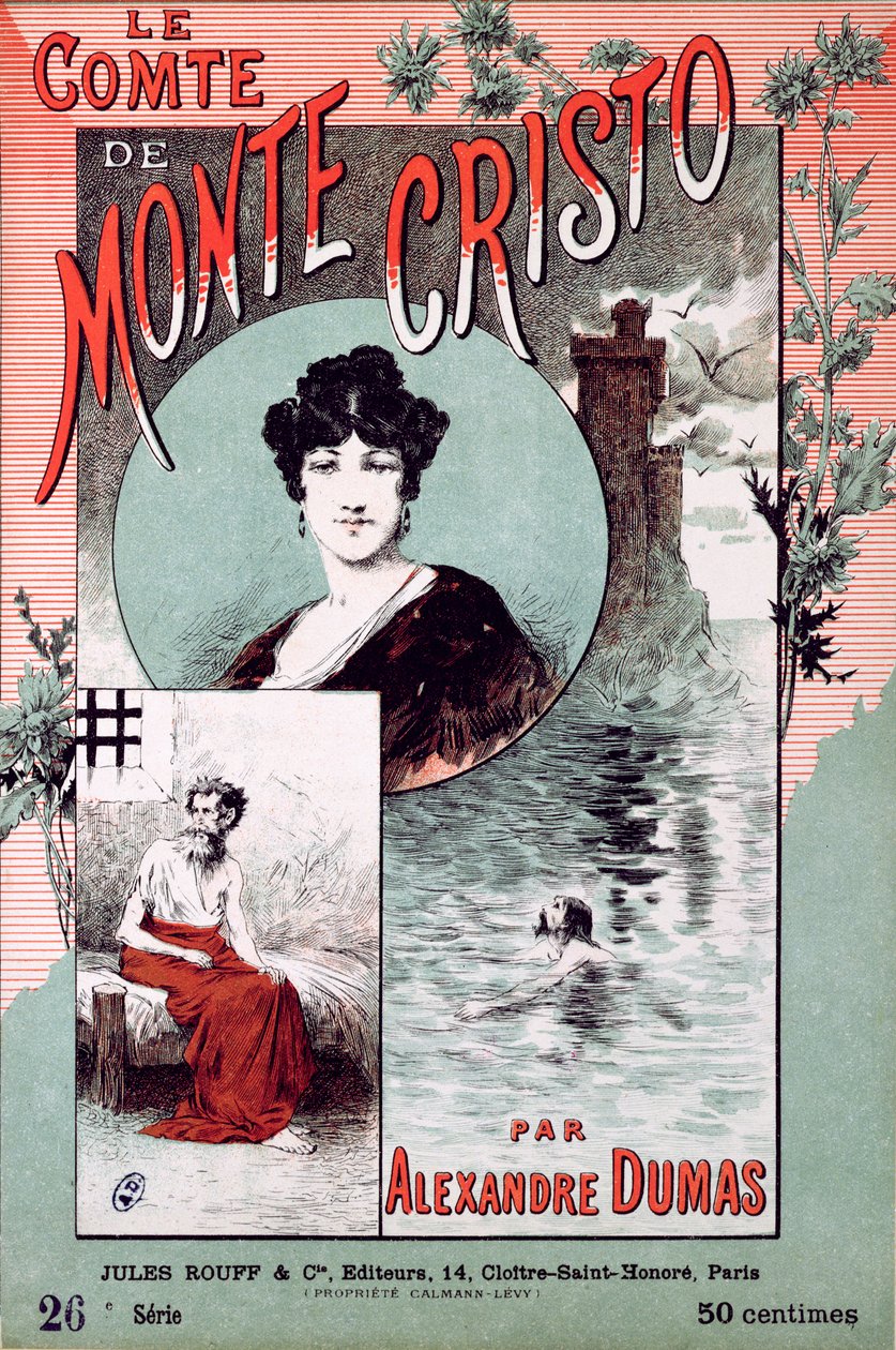 Alexandre Dumas Pere (1802-70) tarafından yazılan Le Comte de Monte Cristo için kitap kapağı by French School