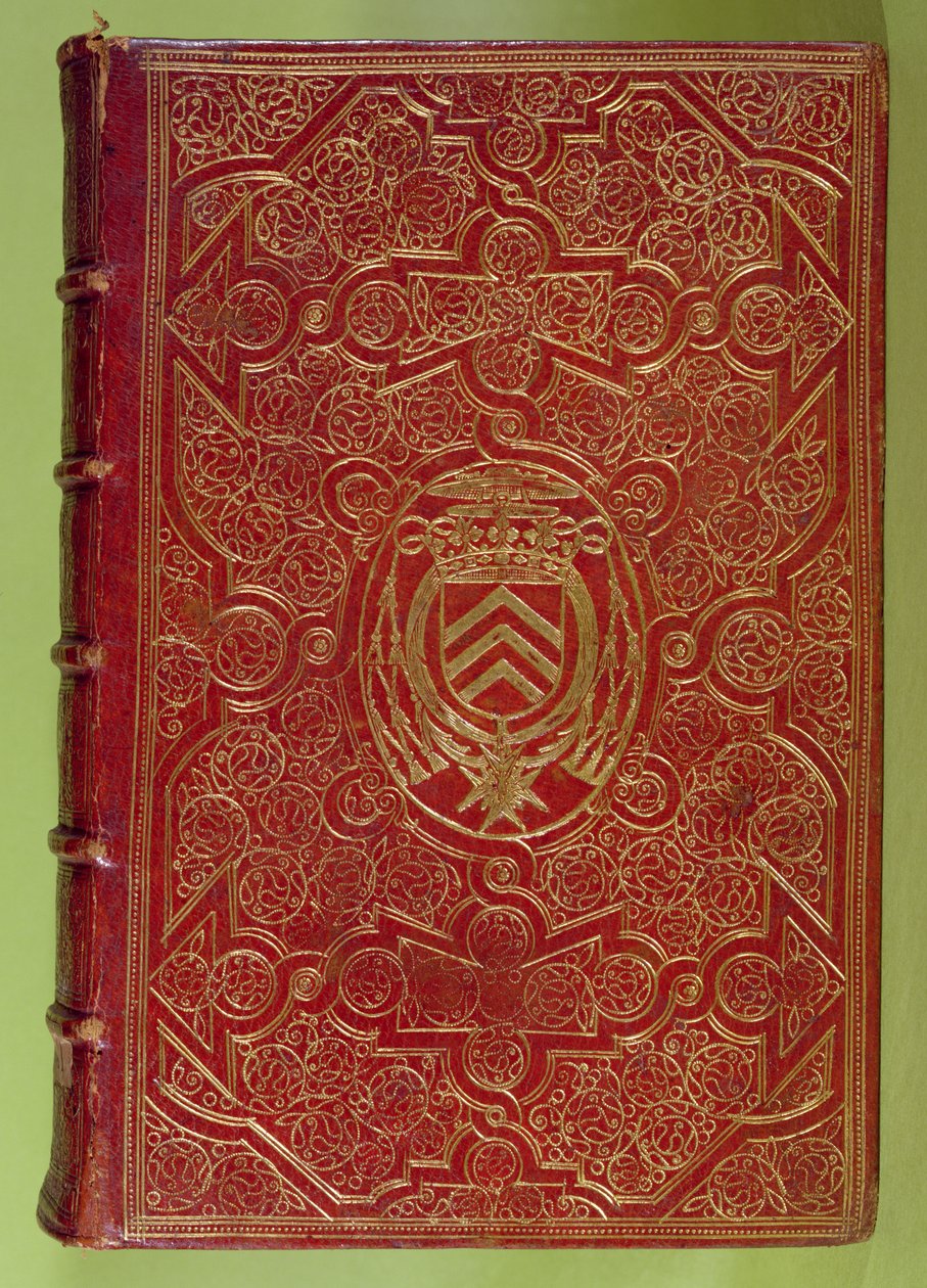 Armand-Jean du Plessis, Kardinal Richelieu (1585-1642) arması ile kitap kapağı (kırmızı deri ve altın) by French School