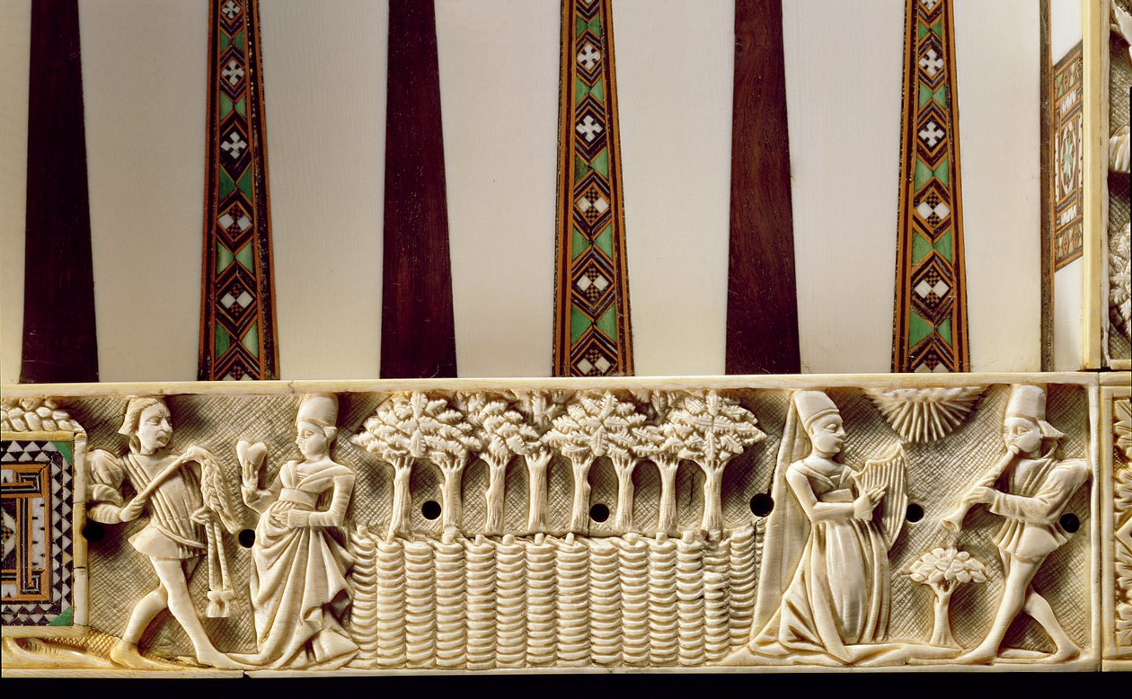 Bir çift sevgiliyi betimleyen tavla tahtasının bordür, 1415 by French School