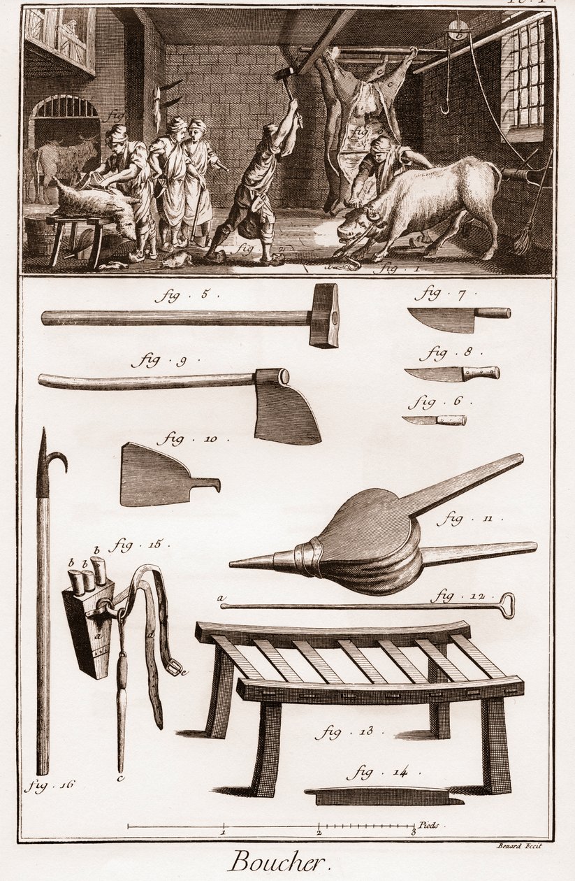 Boucher - Kasaplık - Kasaplık - “” Büyük Ansiklopedi veya Dictionnaire Raisonne des Sciences, des Arts et des Metiers” (Bilim, Sanat ve Meslek Ansiklopedisi veya Sözlüğü) Denis Diderot (1713-1784) ve Jean d