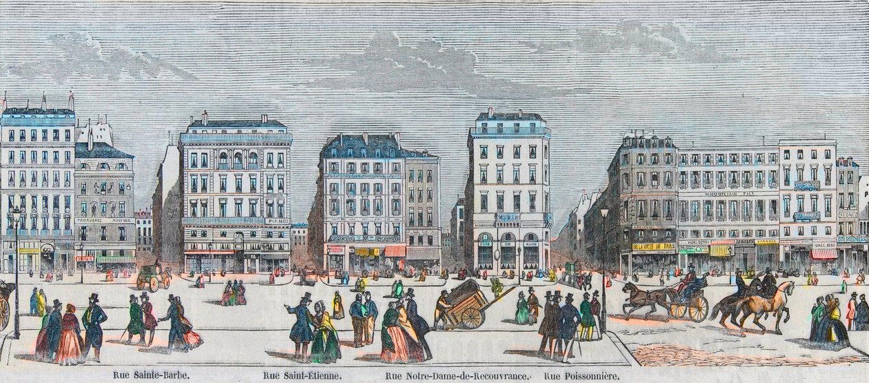 Boulevard Poissonniere - Rue Saint Barbe - Rue Saint Etienne - Rue Notre Dame de Reouvrance - Rue Poissonniere - Edmond Texier 1852 tarafından “Tableau-de-Paris” üzerine oyulmuş by French School