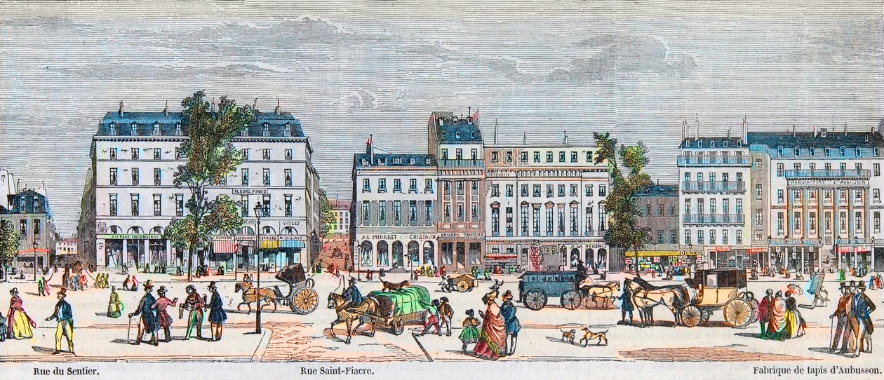Boulevard Poissonniere güney tarafı - Rue du Sentier - Rue Saint Fiacre - Edmond Texier tarafından “Tableau-de-Paris”te gravür 1852 by French School