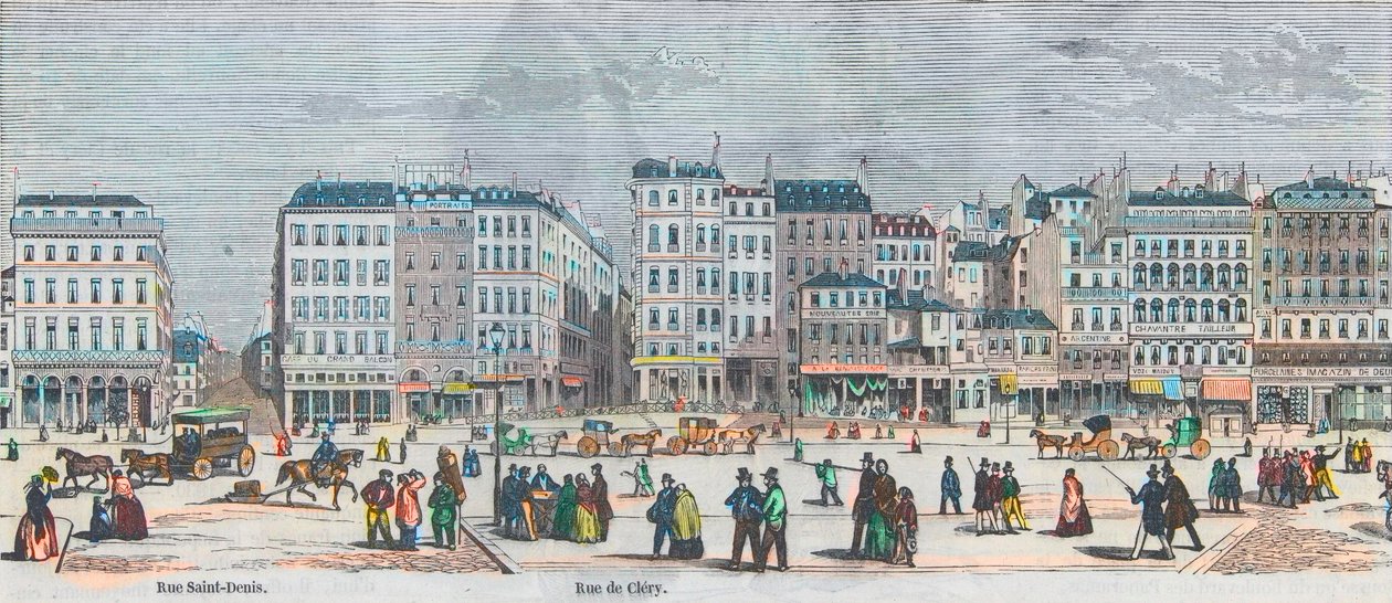 Boulevard Saint-Denis ve Boulevard Bonne-Nouvelle - Rue Saint-Denis - Rue de Clery - Edmond Texier tarafından “Tableau-de-Paris”te Gravür 1852 by French School