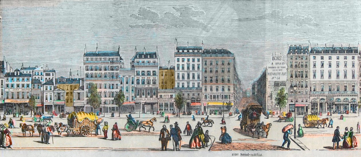 Boulevard Saint-Denis güney tarafı - Rue Saint Martin - Edmond Texier 1852 tarafından “Tableau-de-Paris”te gravür by French School