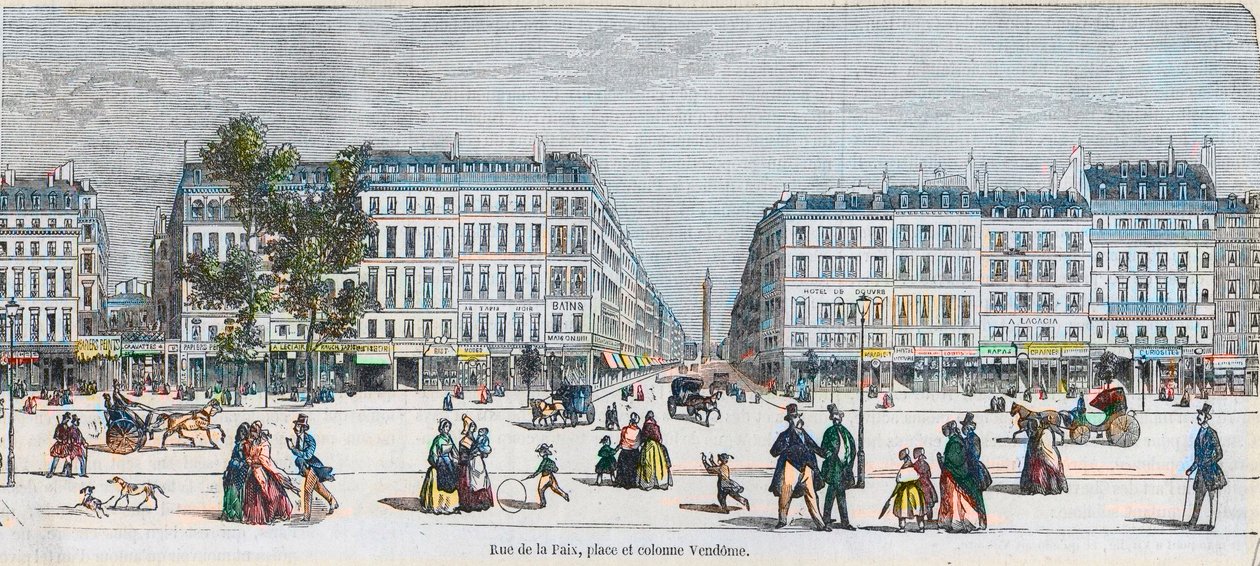 Boulevard des Capucines (Güney Sahili) - Rue de la Paix, yer ve Vendome sütunu - Edmond Texier tarafından “Tableau-de-Paris”te gravür 1852 by French School