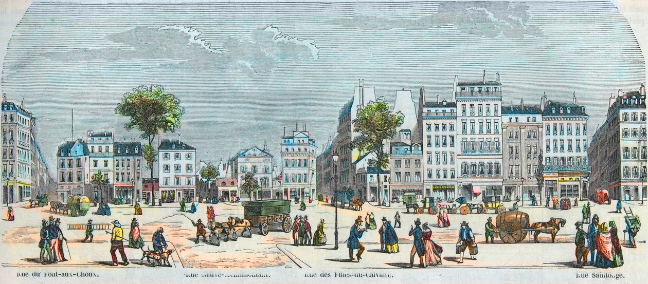 Boulevard des Filles du Calvaire ve Boulevard du Temple - Rue Pont aux Choux - Rue des Filles-du-Calvaire - Rue Saintonge - Edmond Texier 1852 tarafından “Tableau-de-Paris” üzerine oyulmuş by French School