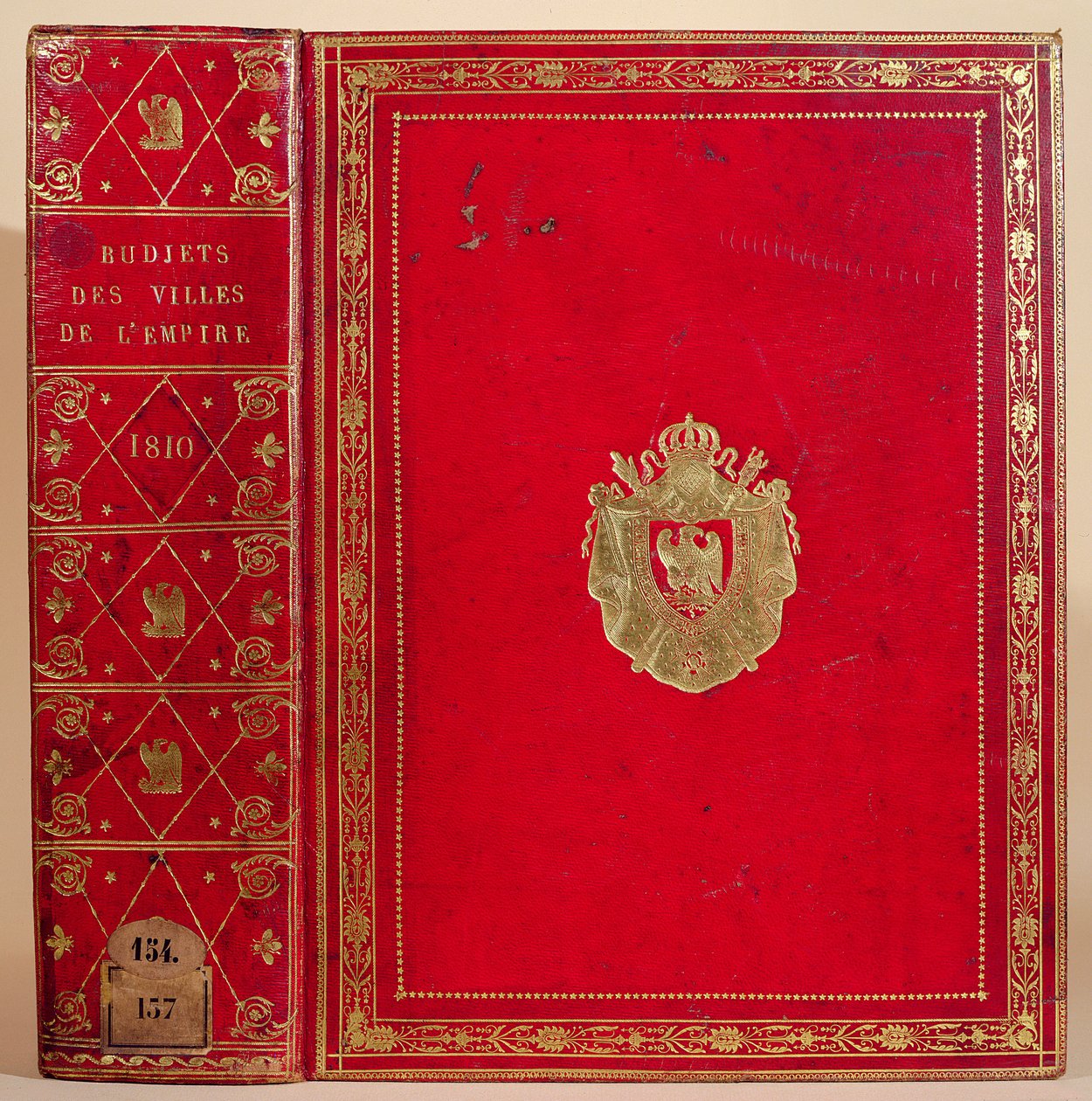 Napolyon Bonapart (1769-1821) 1810 (kırmızı Fas derisi ve altın) arması ile bağlı Fransız İmparatorluğu