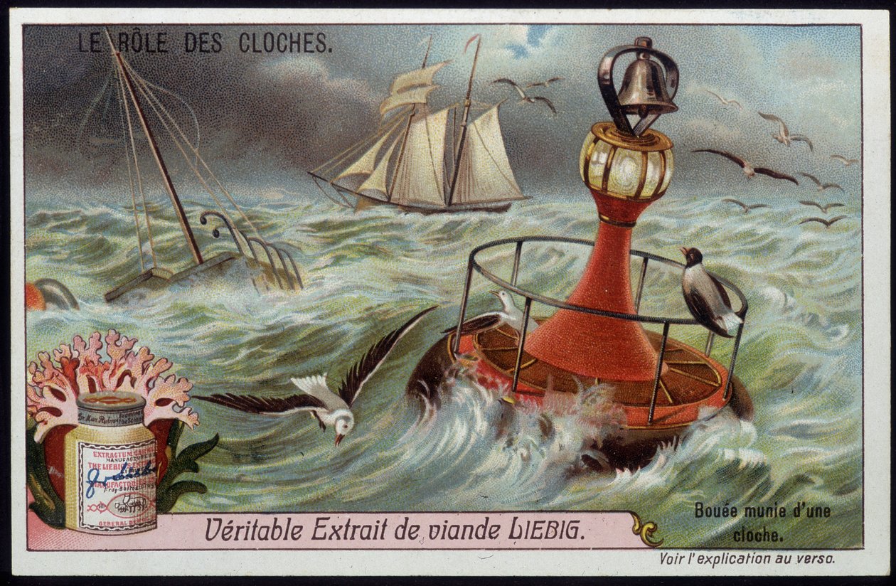 Tekneleri uyarmak için çanlı şamandıra - Liebig chromo by French School