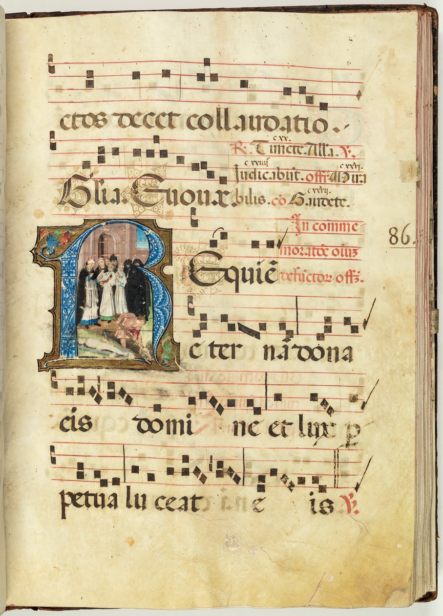 Defin sahnesi, Kademeli, f.86 (parşömen üzerine mürekkep, tempera ve altın varak) by French School