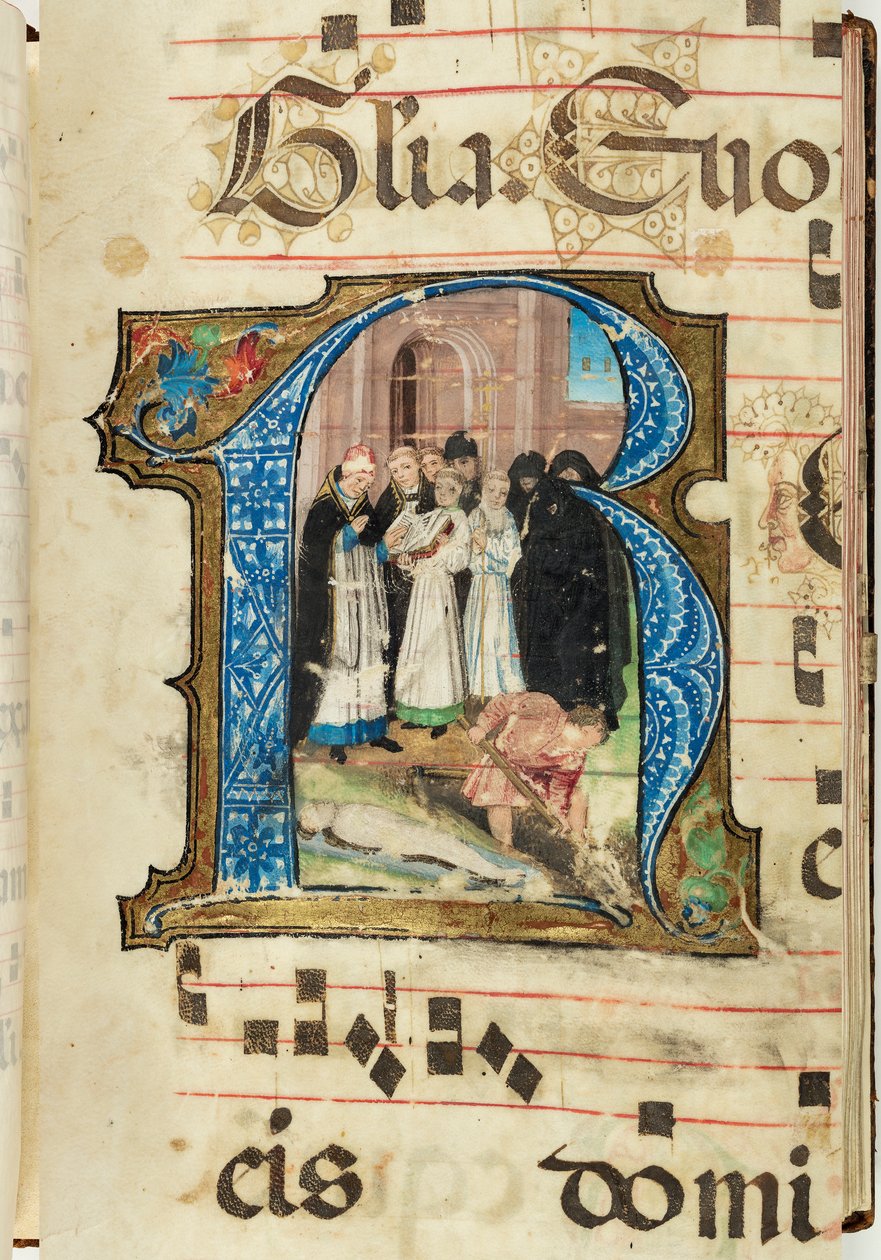 Defin sahnesi, Kademeli, f.86 (parşömen üzerine mürekkep, tempera ve altın varak) by French School