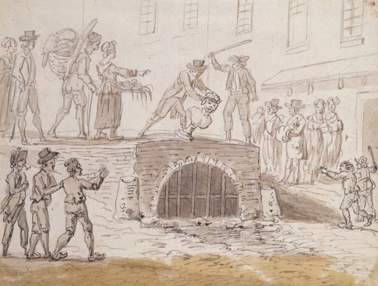Kanalizasyona atılan Marat büstü, 5 Şubat 1795 (kağıt üzerine suluboya) by French School