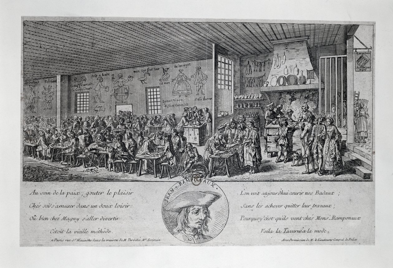 Kabare du Tambour Royal, Jean Ramponneau (1724-1802), gravür. Fransa by French School