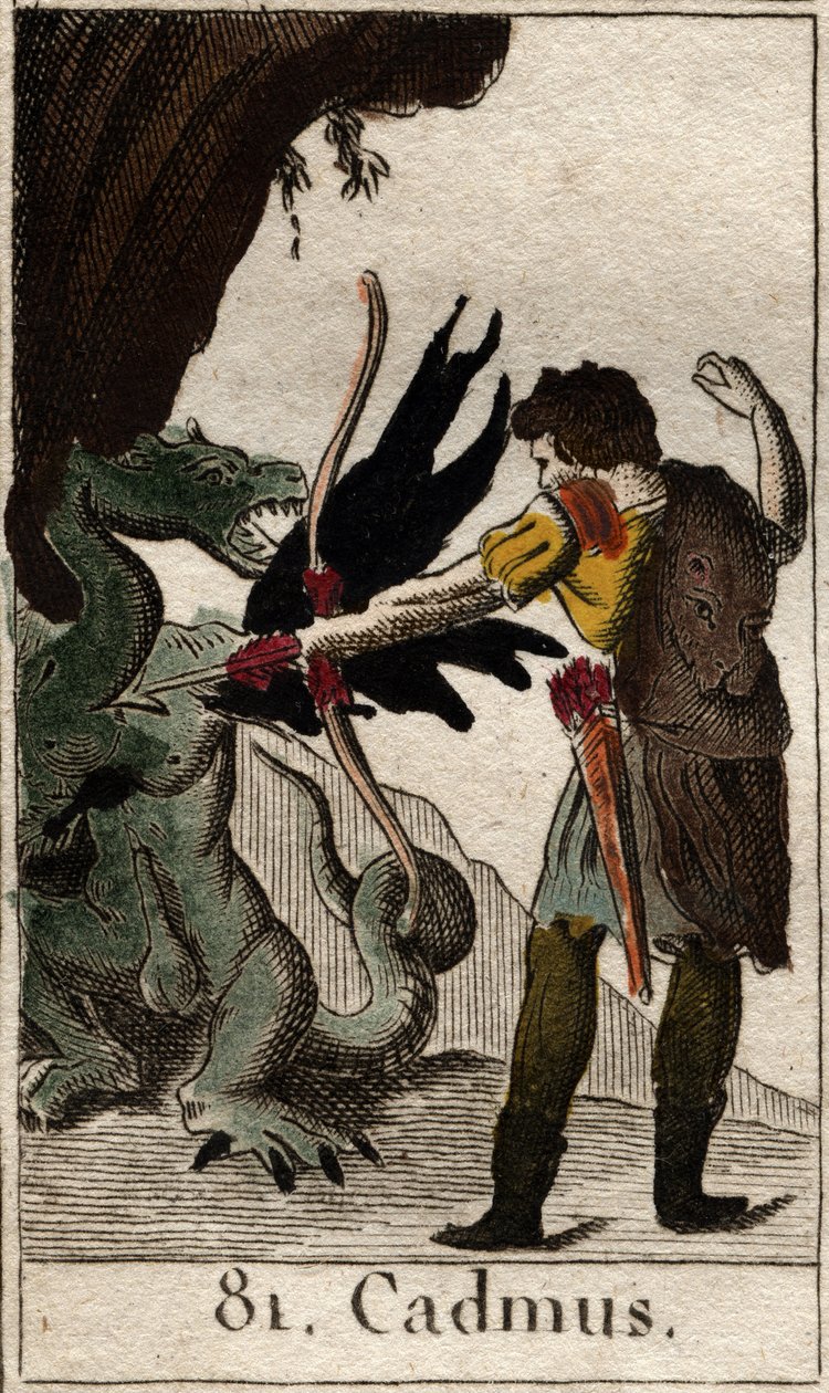 Cadmos (Kadmos veya Cadmus) ejderhayı öldürür (Cadmus ejderhayla savaşır). Pierre Blanchard 1803