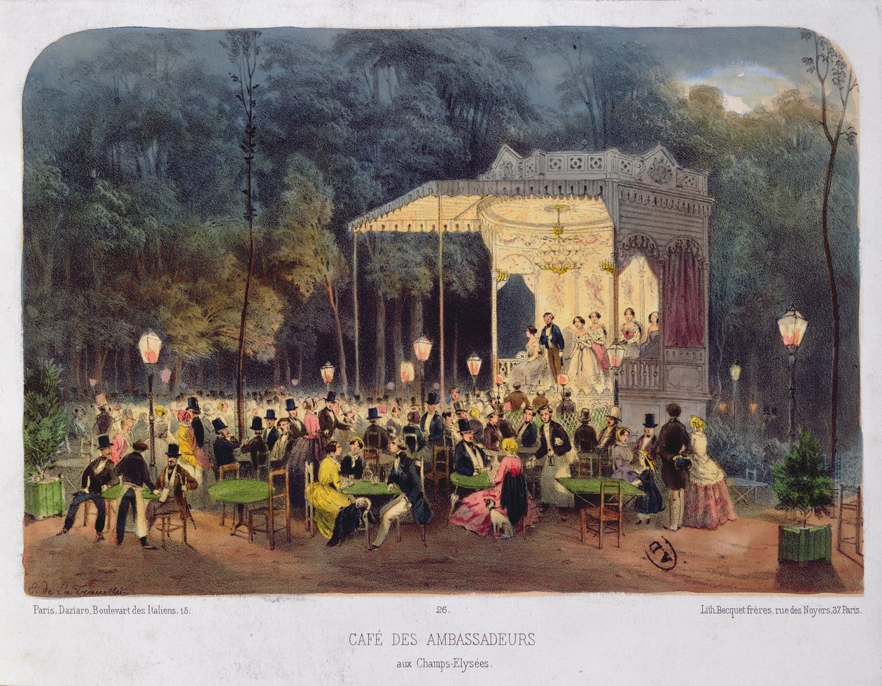 Cafe des Ambassadeurs, Champs-Elysees, 1850 dolayları by French School