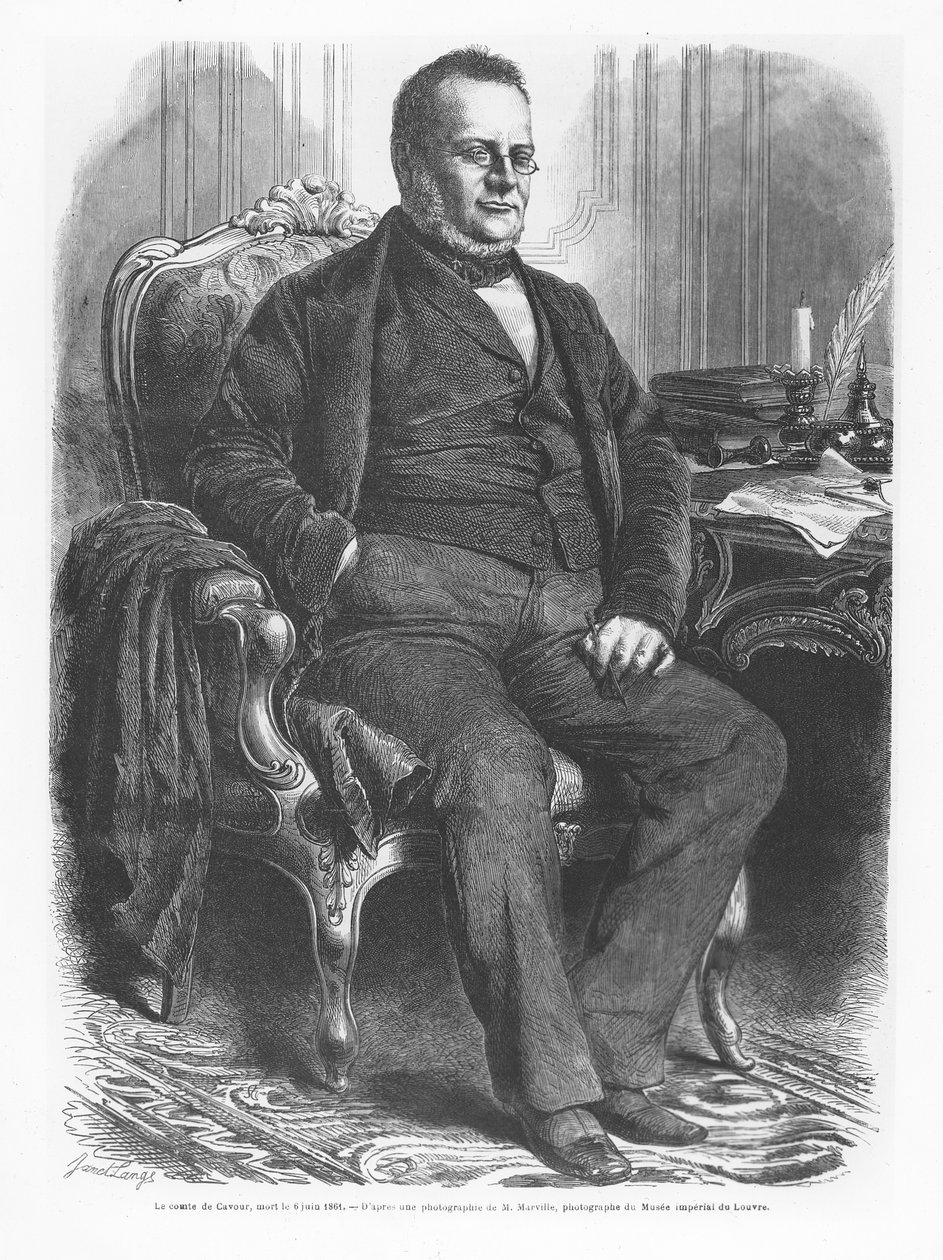 Camillo Benso, Cavour Kontu (gravür) by French School