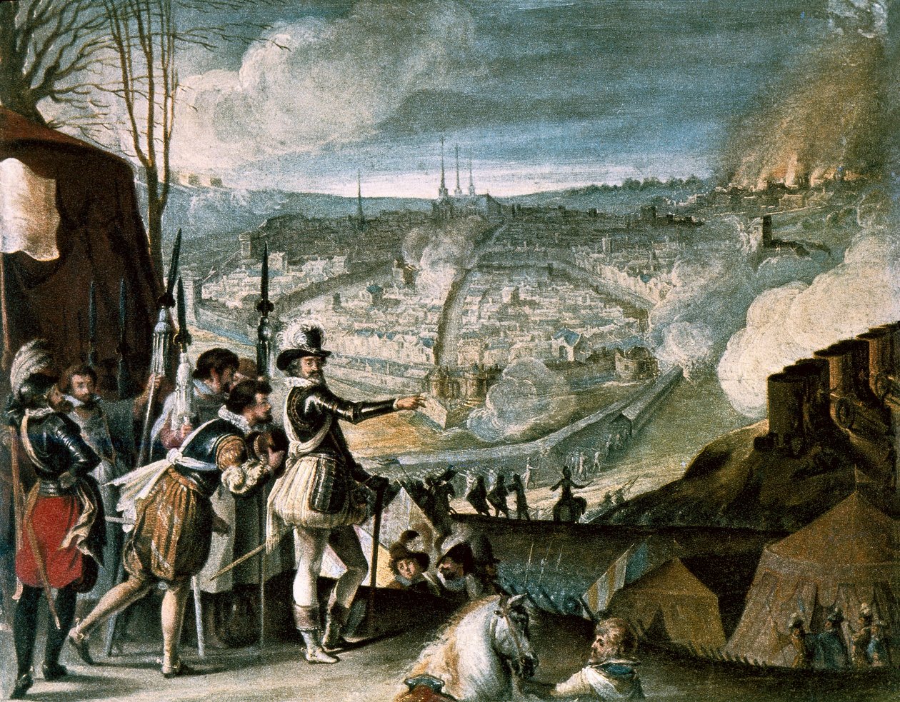 Henry IV birliklerinin kampı, ahşap üzerine yağ, 17. yüzyılın başlarında by French School