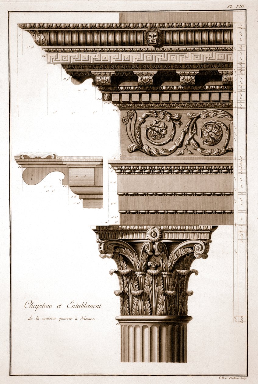 Capital & Entablature, Maison Carrée, Nimes, Fransa by French School