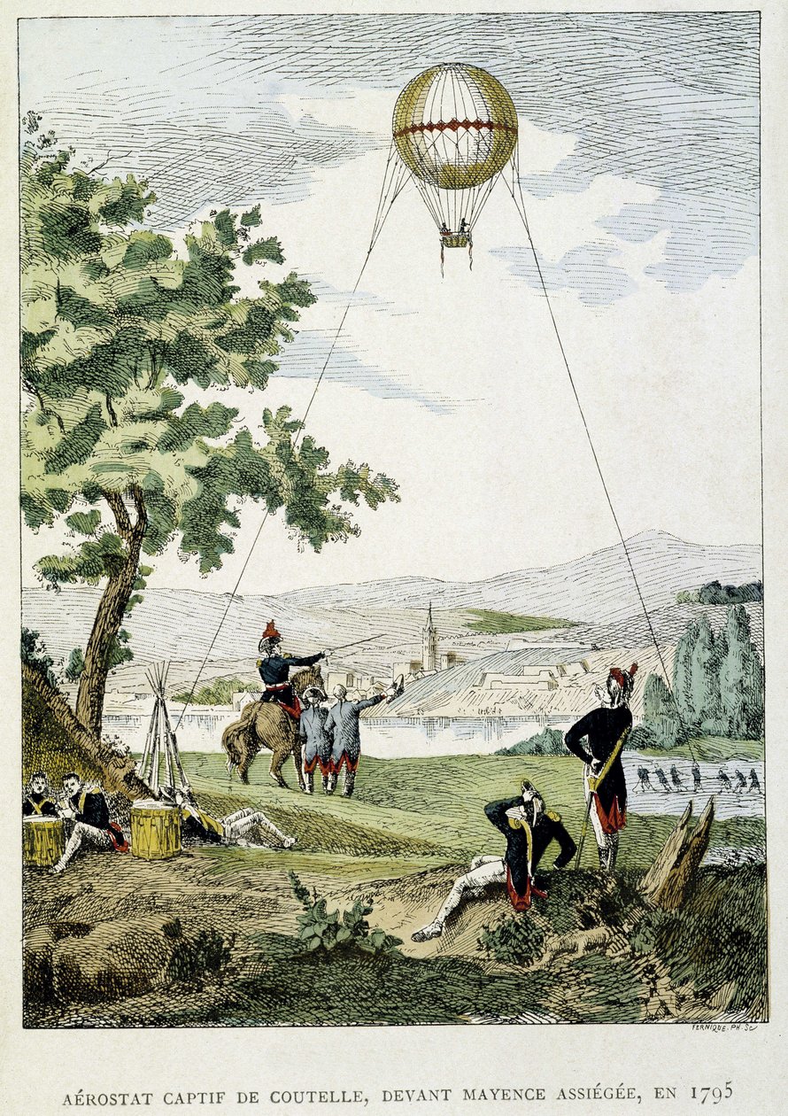 Mainz kuşatmasından önce Jean Marie Joseph (Jean-Marie-Joseph) Coutelle (1748-1835) tarafından esir aerostat by French School