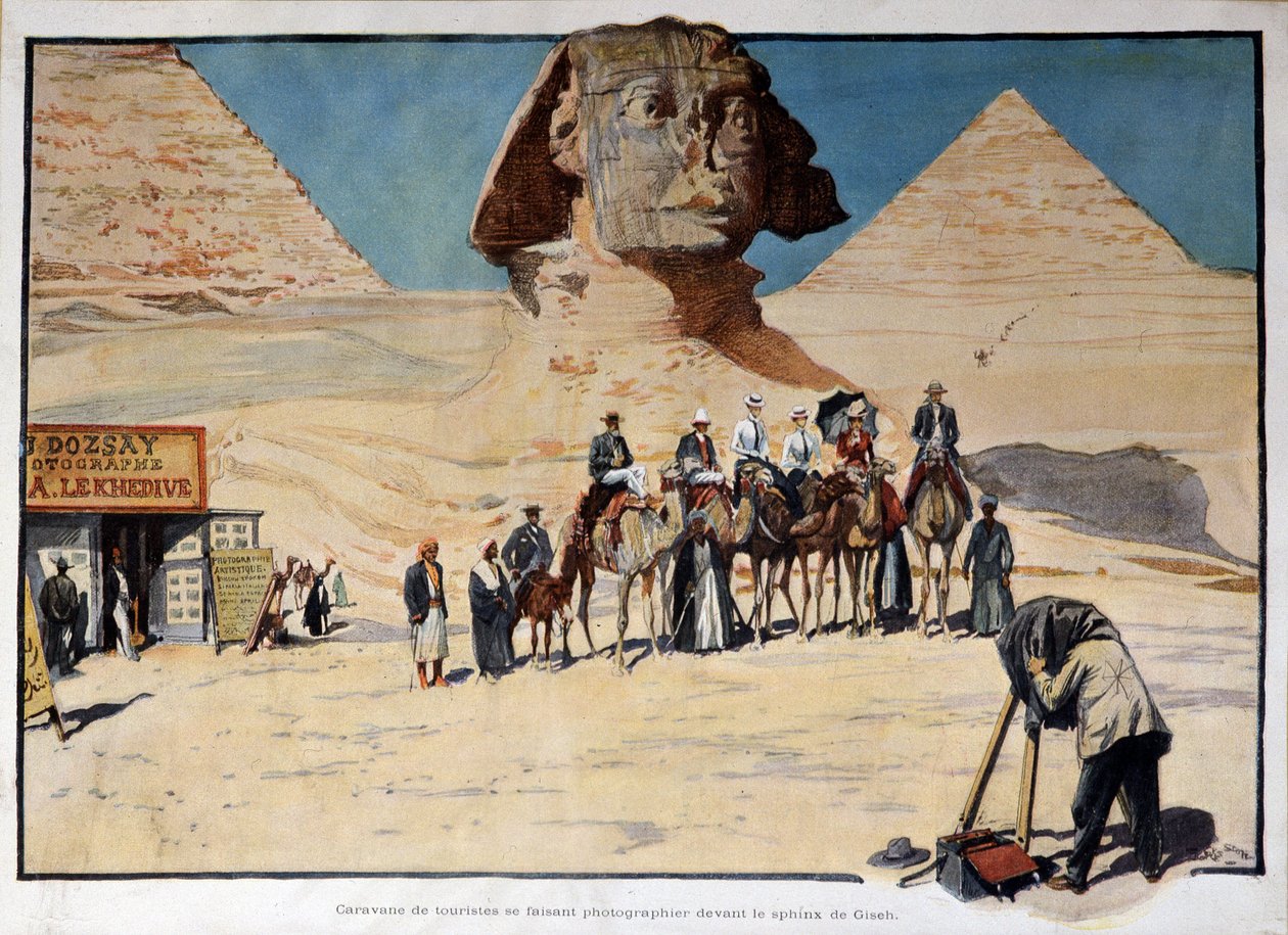Gize sfenksinin (Guiseh, Giza, Giza) önünde fotoğraflanan turist kervanı by French School