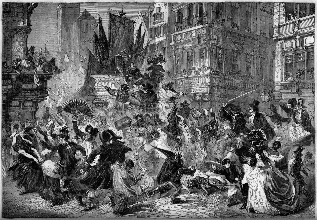 1860 yılında Antwerp (Belçika) sokaklarında karnaval sahnesi. 3 Mart 1860 tarihli “Le Monde Illustré” n°151