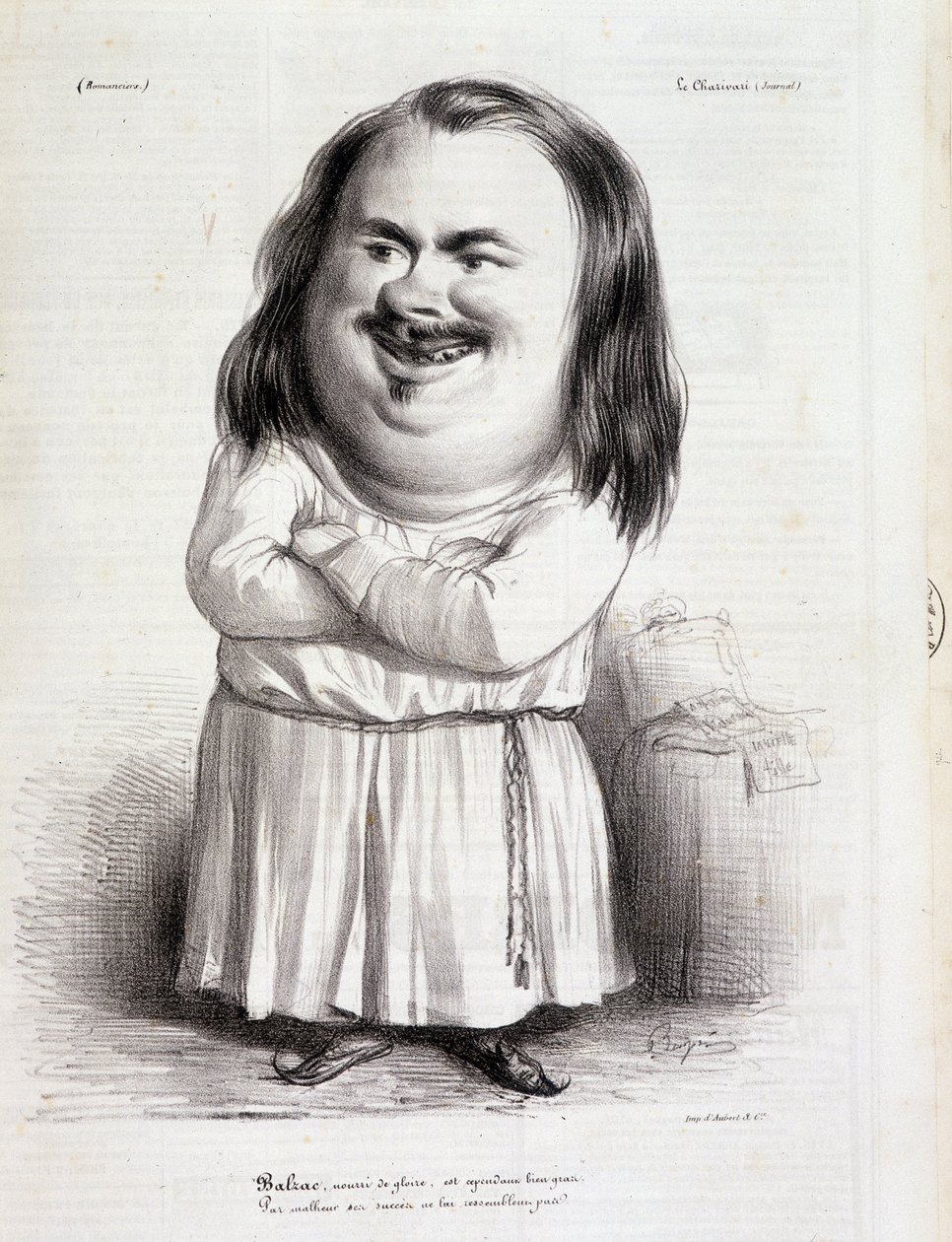 Honore de Balzac (1799-1850) ve keşiş tarafından karikatür - 12/10/1838 B.H.V.P. by French School