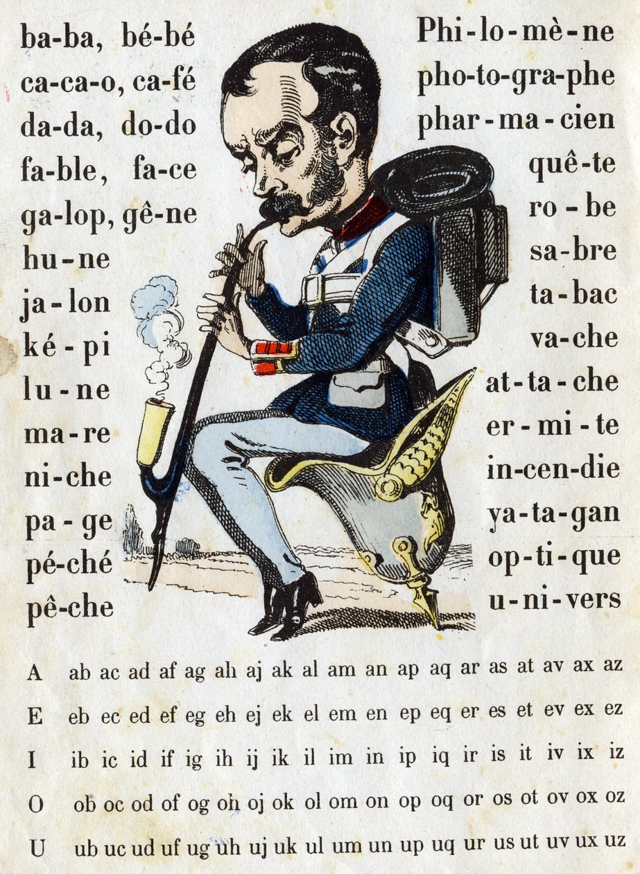 Prusya zırhlısı kostümlü çizgi film. ABC askeri (alfabe - abecedary). Epinal Görüntüleme by French School