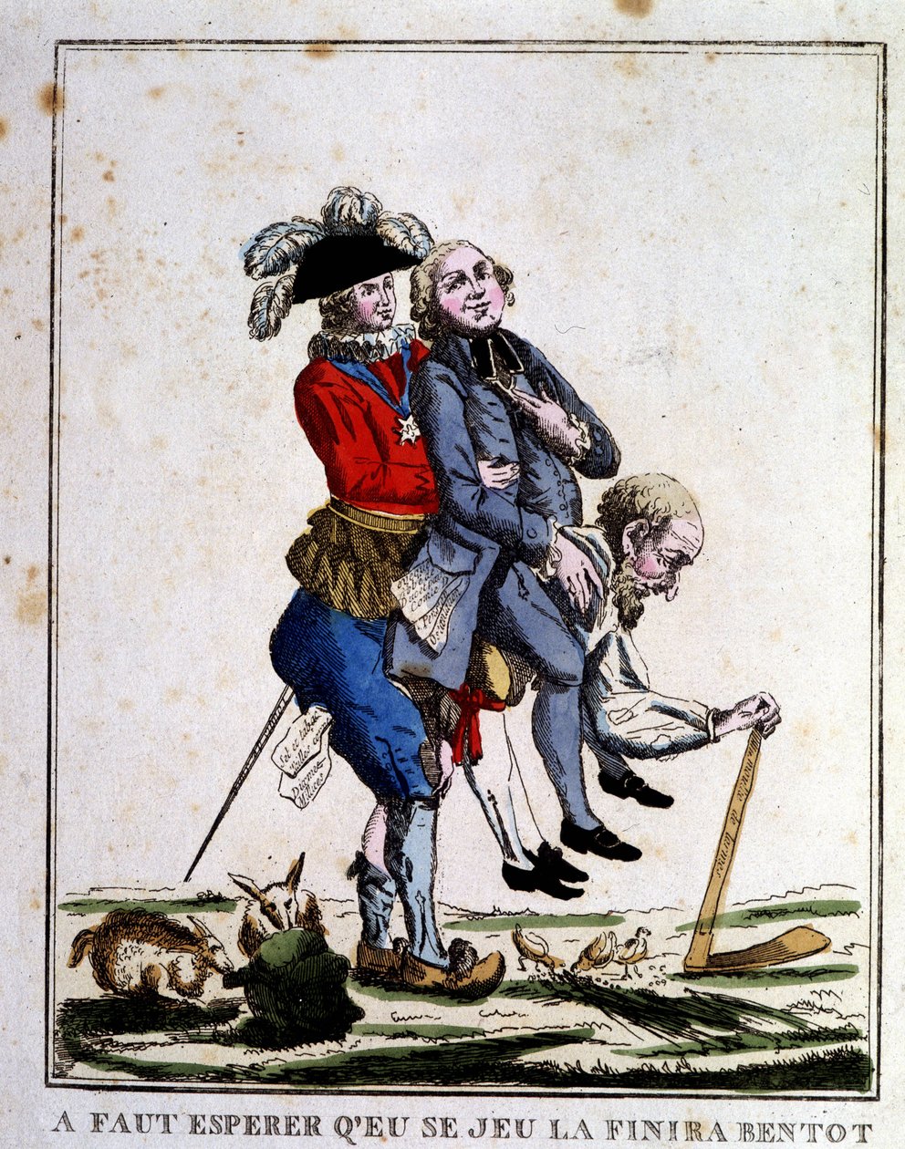 Devrim öncesi vergi karikatürü: Üçüncü Devletin sırtında yaşayan Din adamları ve Soylular, yaklaşık 1789 by French School