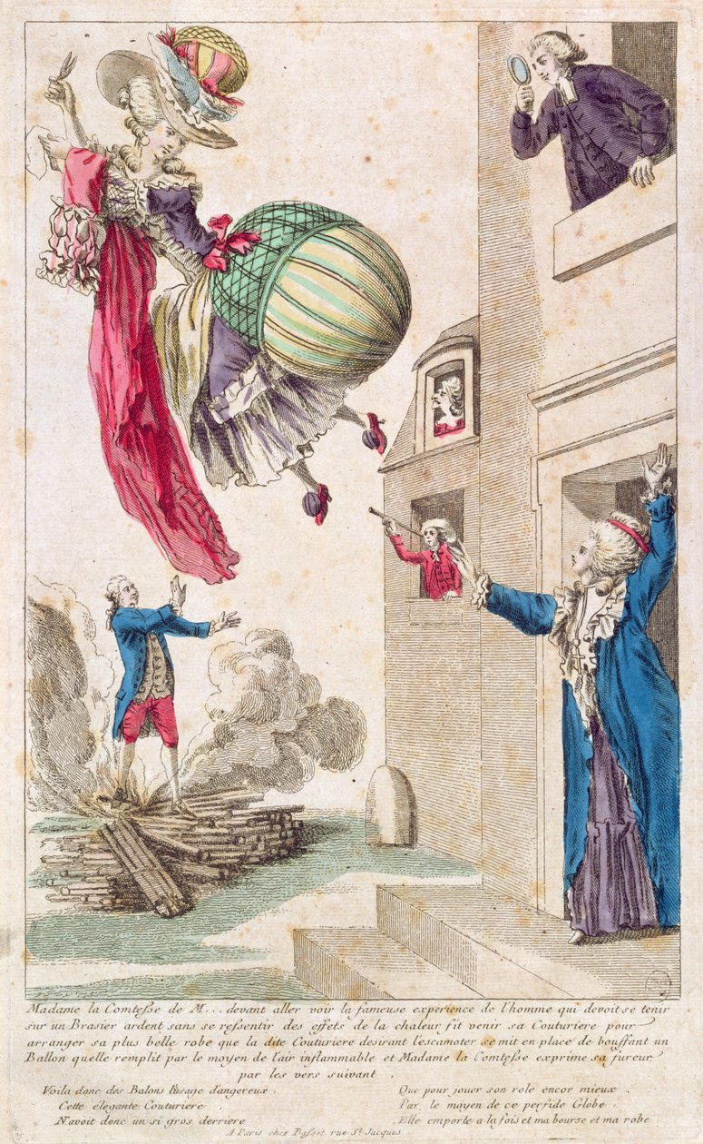 Moda ve balonla dalga geçen çizgi film, c.1783-4 by French School
