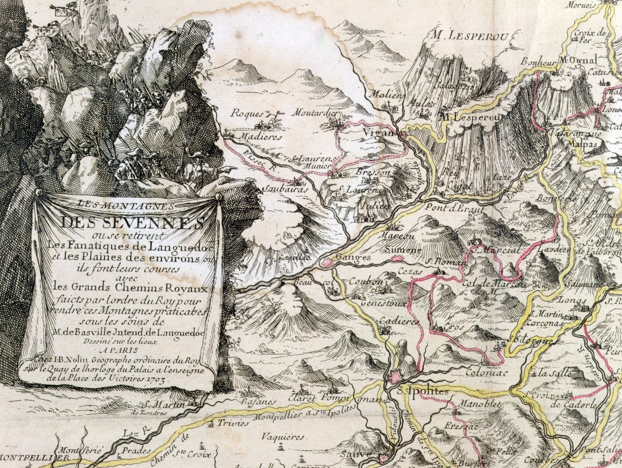 Cevennes bölgesinin haritasından kartuş, 1703 by French School