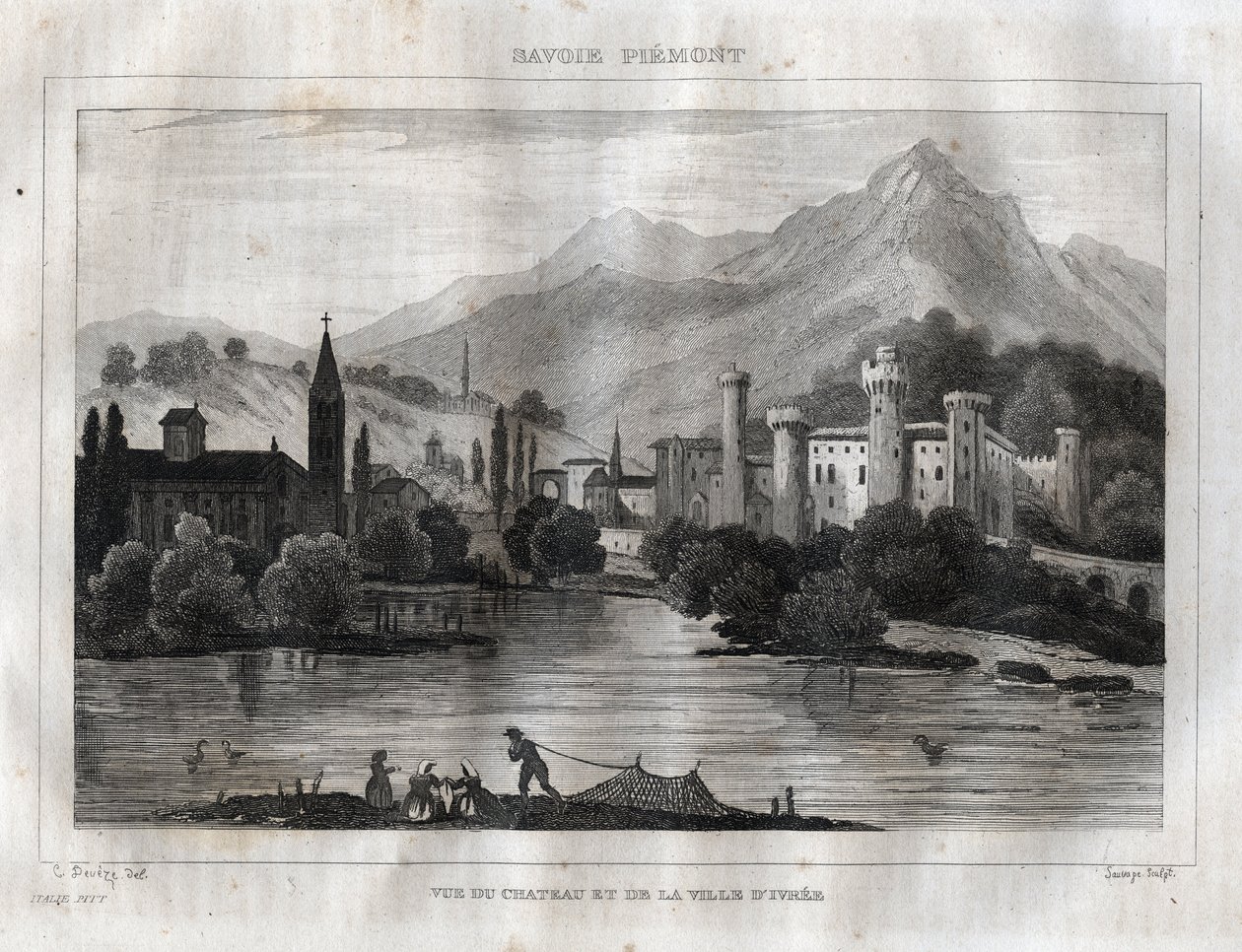 Ivrea Kalesi - Castello di Ivrea - M. de Norvins, Ch. Nodier 1834-1836. by French School