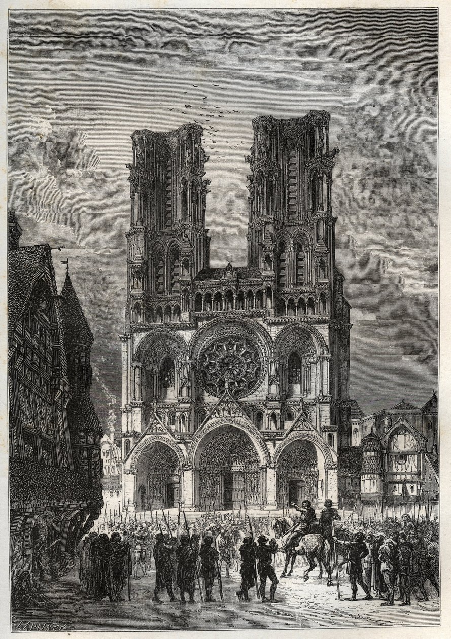 Cathedrale Notre-Dame (Notre Dame) de Laon (1150-1180), Aisne - Laon Katedrali - “Fransa tarihinin torunlarıma anlattı” dan gravür - Francois Guizot - 1872-1876 by French School