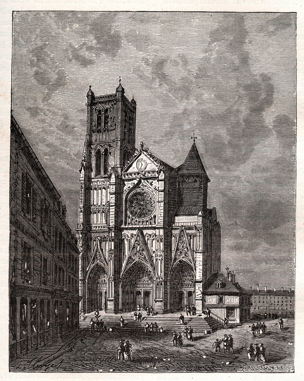 Cathedrale Saint-Etienne de Meaux - Seine-et-Marne - V.A. Malt-Brown tarafından “La France illustrée: coğrafya, tarih, istatistiksel yönetim” de gravür. 1884 by French School