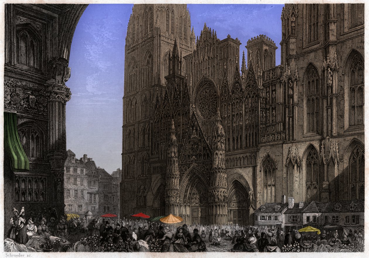 Rouen Katedrali. (gravür, yaklaşık 1850) by French School