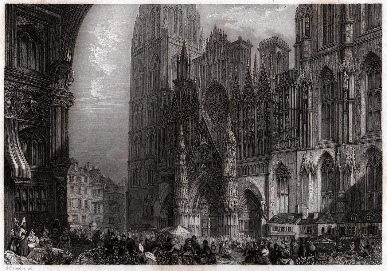 Rouen Katedrali. (gravür, yaklaşık 1850) by French School