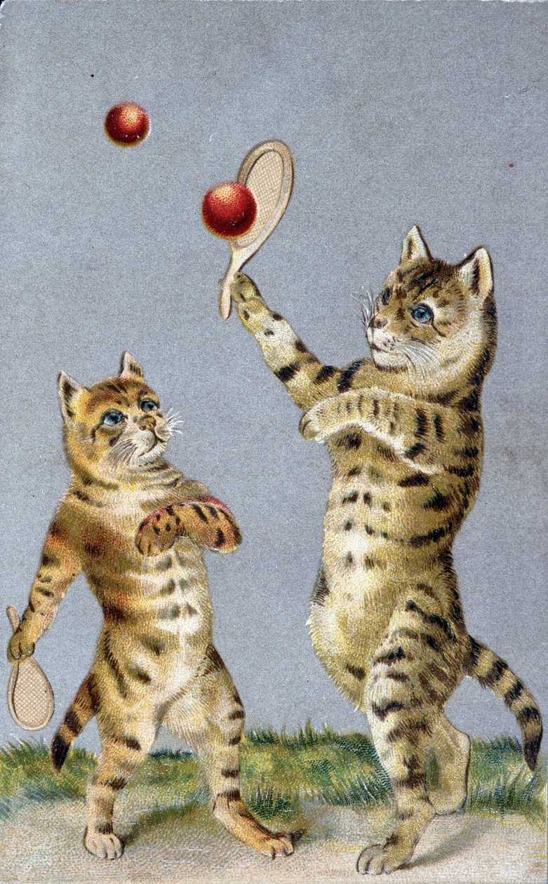 Tenis oynayan kediler - 20. yüzyılın başlarında kartpostal. by French School