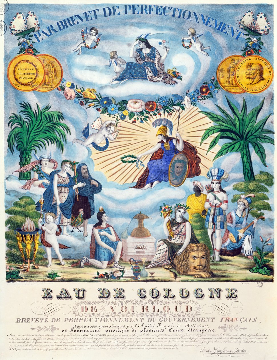 J.F. Vourloud tarafından yapılan Eau de Cologne sertifikası, c.1825 by French School