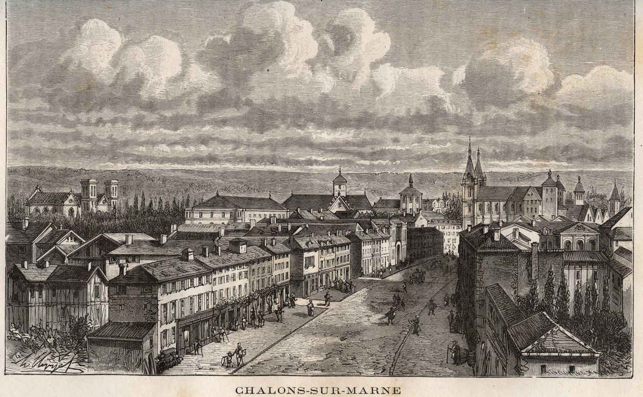 Champagne-Ardenne (Champagne Ardenne), Marne (51), Chalons sur Marne (Chalons-sur-Marne) (şimdiki Chalons en Champagne, Chalons-en-Champagne) - tarafından “Fransa illustrée: coğrafya, tarih, istatistiksel yönetim” gravürü VA Malt-Kahverengi. 1884 by French School