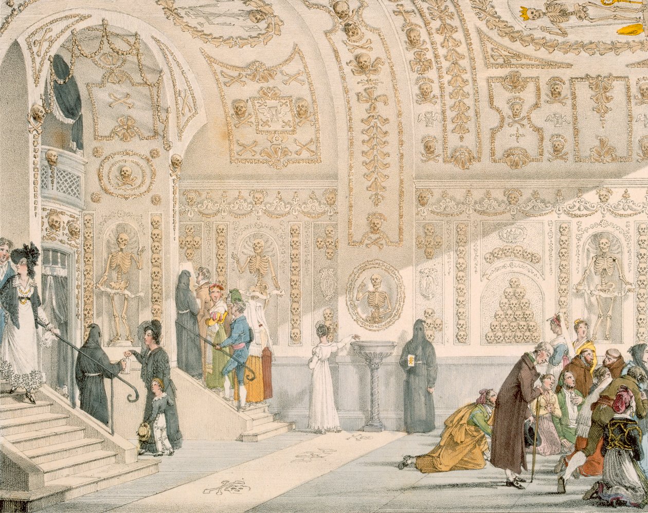 Kötü Adam tarafından oyulmuş Ölüler Şapeli, pub. 1820 (renkli gravür) by French School