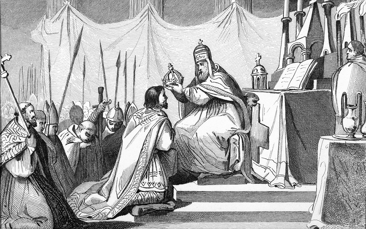 Charlemagne (742-814) Papa III. by French School