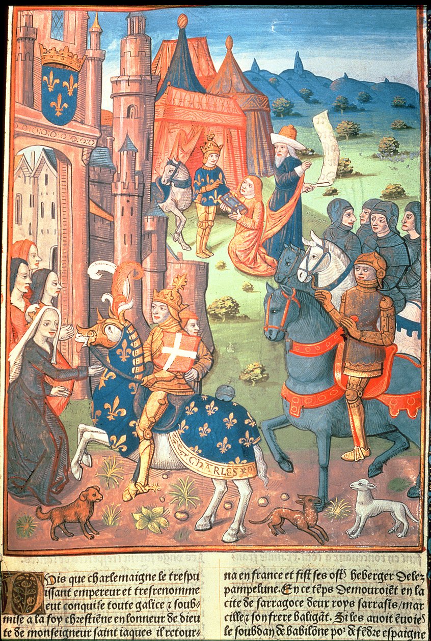 Charlemagne şövalyeleriyle (maiyetinin şövalyeleri) (parşömen) by French School