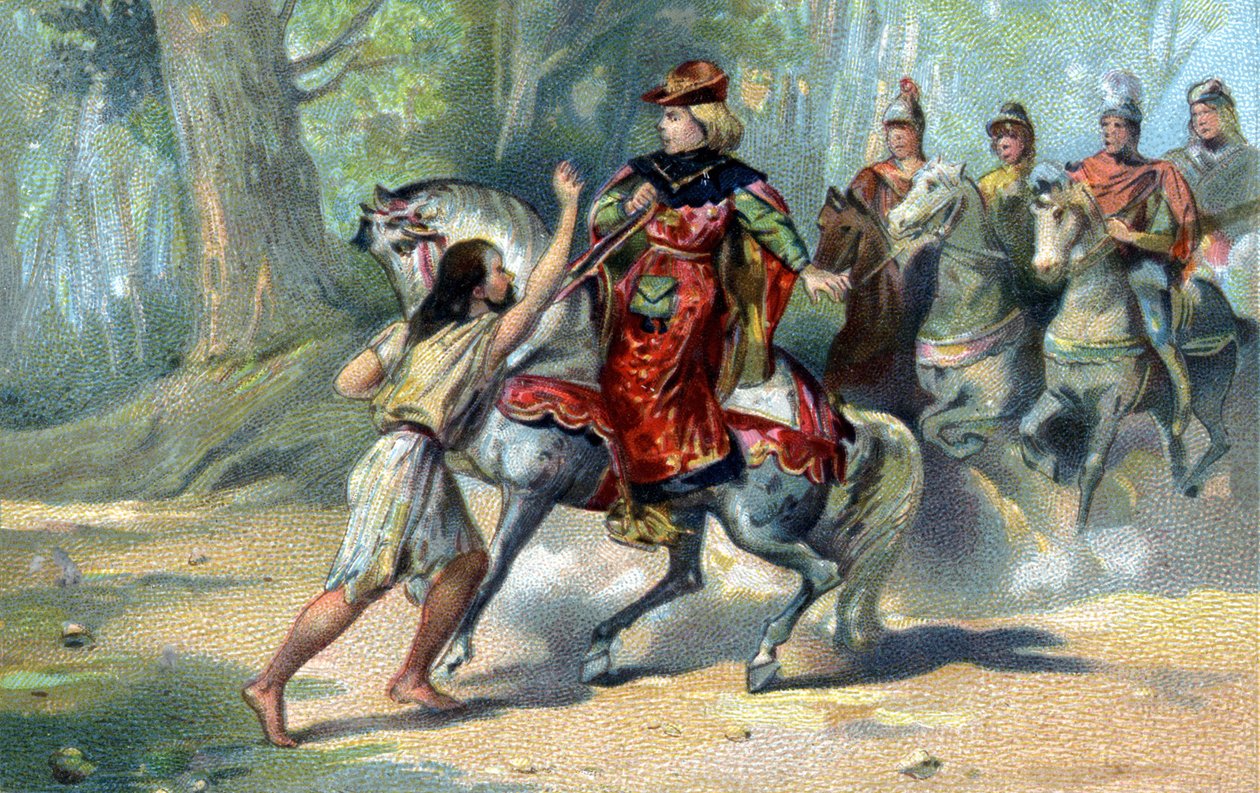 Charles VI, Le Mans ormanında deliliğe yakalandı. 19. yüzyılın sonlarında kromolitografi by French School