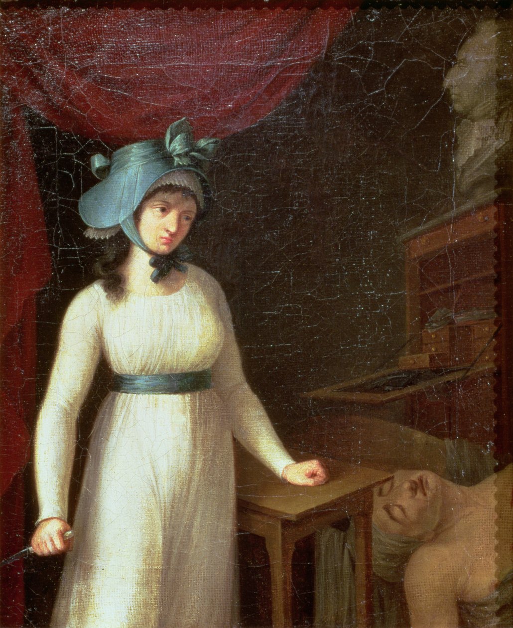 Charlotte Corday (1768-93) ve Jean Paul Marat'nın (1743-93) Hamamında Suikastı by French School