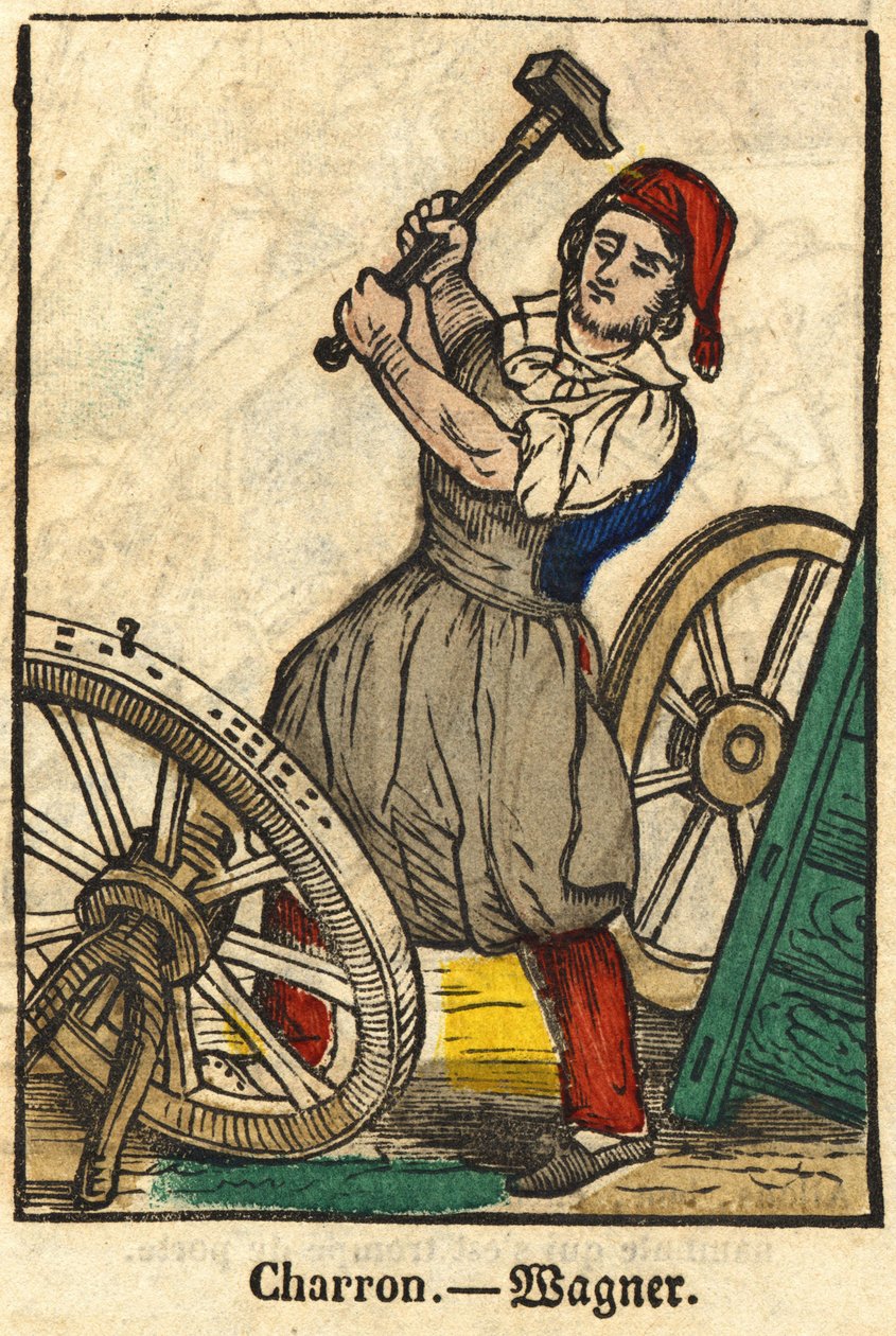 Charron (arabaları üreten); Esnaf serisi, 19. yüzyılın Epinal görüntüsü. by French School