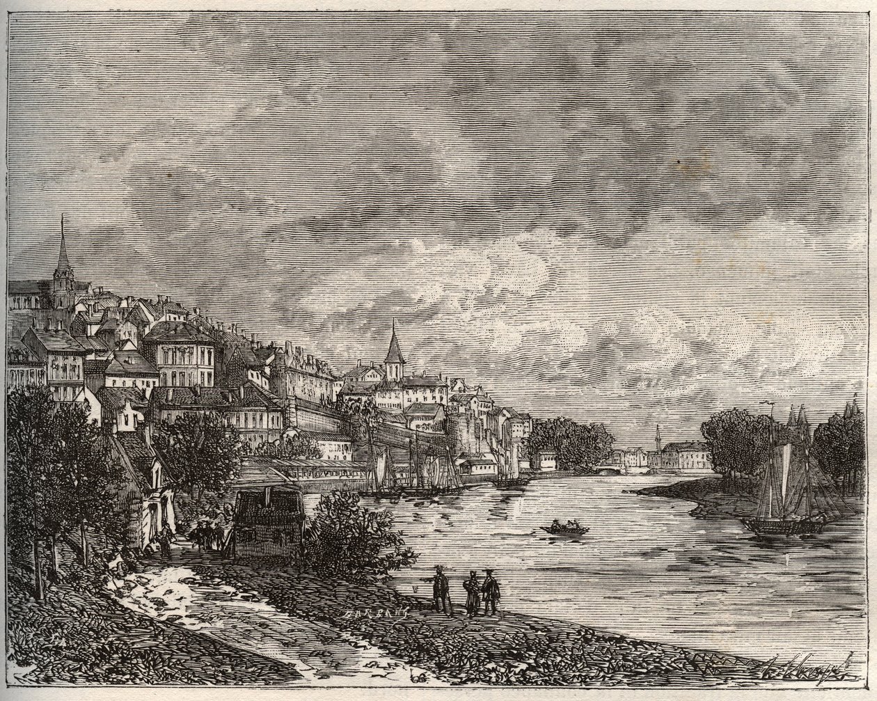 Chateau-Gontier (Chateau Gontier) - Pays de la Loire bölgesinde Mayenne - V.-A. Malt Brown. 1884 by French School