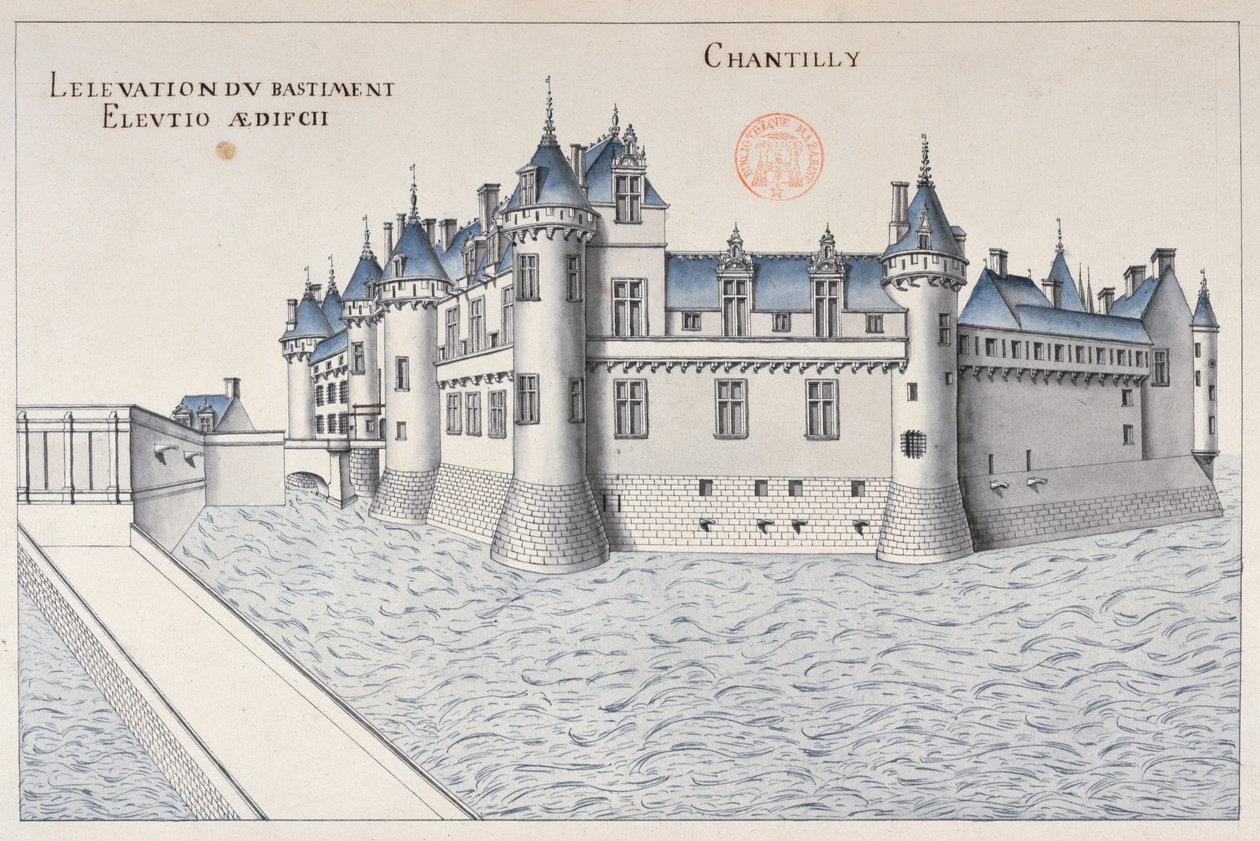 Chateau de Chantilly (kalem & mürekkep ve kağıt üzerinde wc) by French School