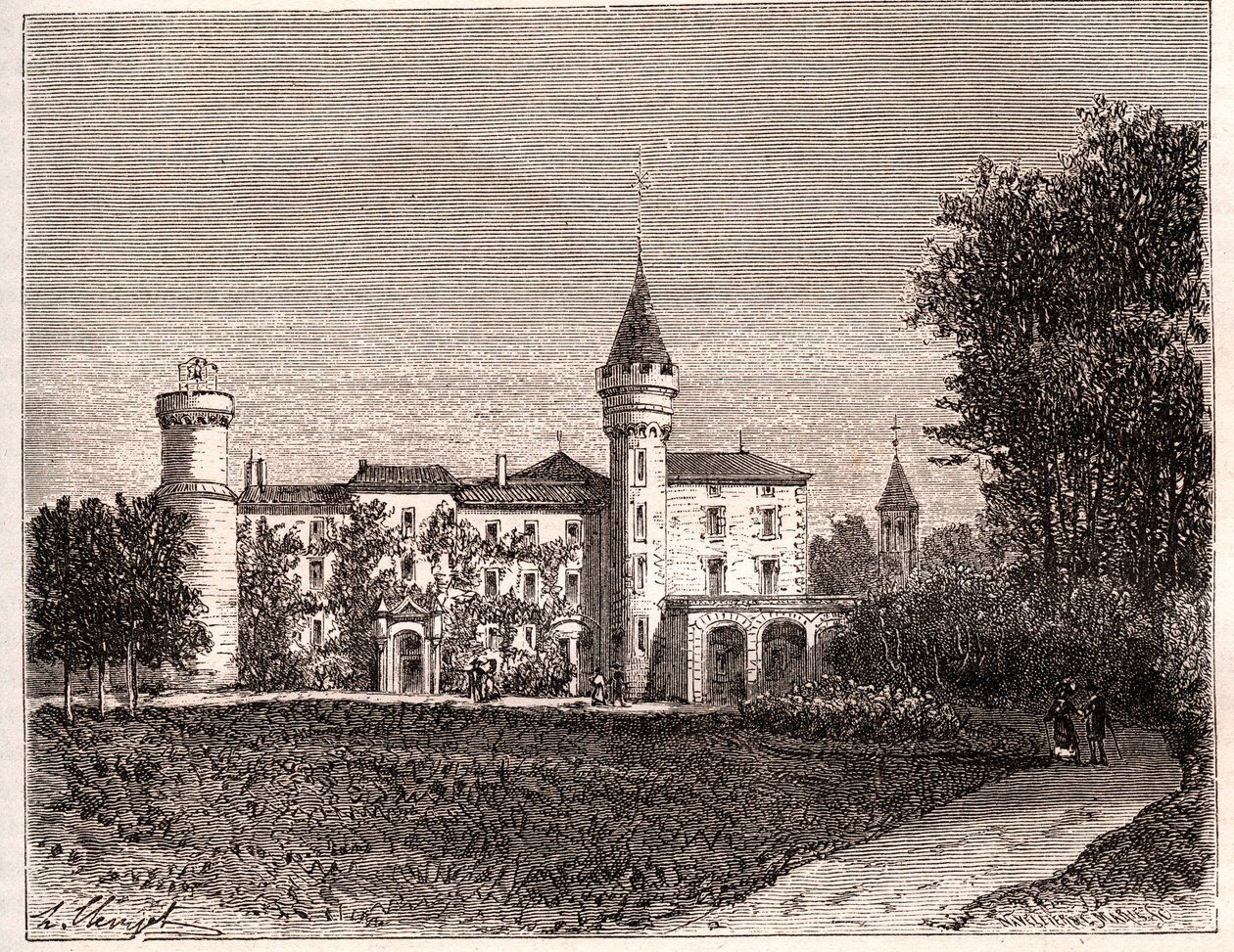 Chateau de Lamartine - 71520 Saint Point - V.A. tarafından “La France illustree: coğrafya, tarih, istatistiksel yönetim” de gravür Malt-Kahverengi. 1884 by French School