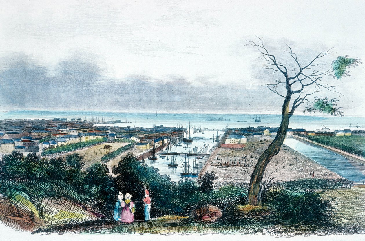Cherbourg, Normandiya (renkli gravür) by French School