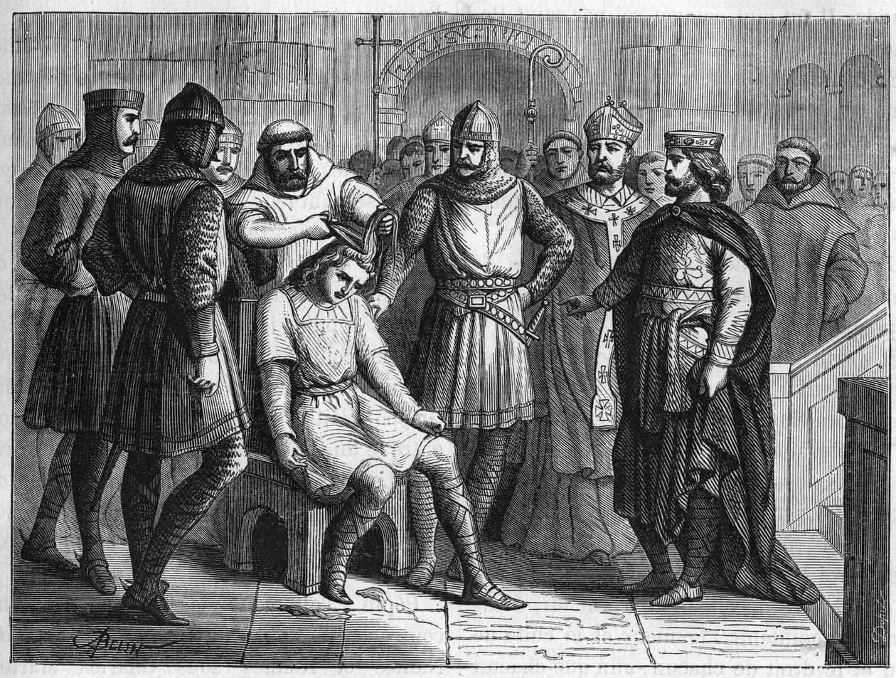 Frankların kralı Pepin le Brief tarafından tahttan indirilen son Merovenj kralı III. by French School