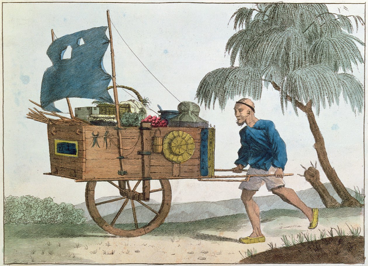 Yelken altında bir el arabası ile Çinli köylü, 1811 by French School